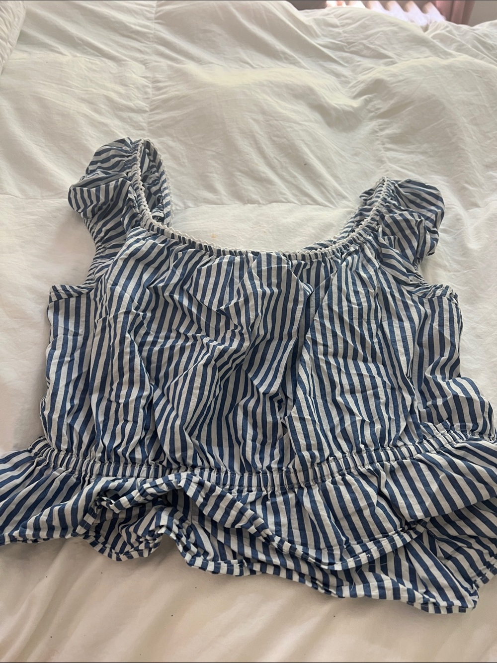 H&M Blue and White Vertical Stripe Crop Top